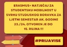 Erasmus+ Natječaj za studentsku mobilnost u svrhu studijskog boravka